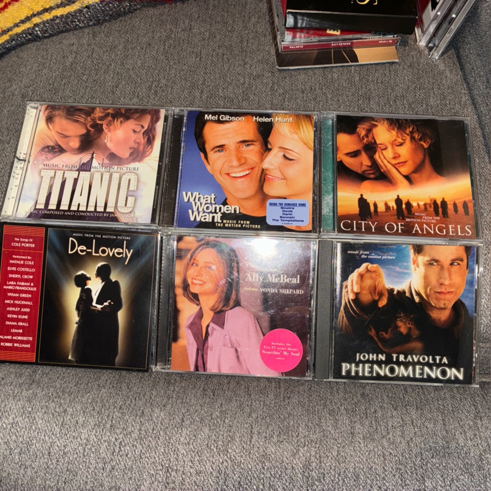 1990s Movie Soundtrack Audio CD Lot of 6, Titanic De-Lovely Ally McBeal Phenomen
